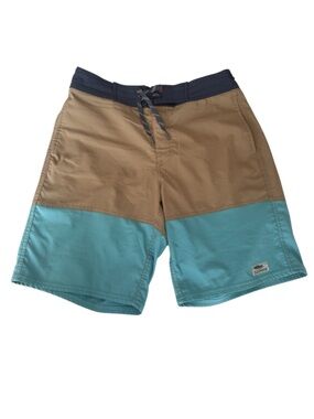 L.L. Bean Board Shorts - Classic Fit 9” inseam- Brown, Teal & Navy Colorblock